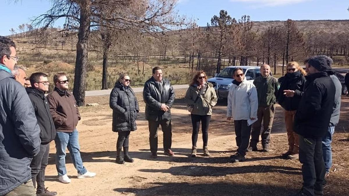 La alcaldesa y los representantes del Consell examinan la zona en la que se ha actuado.