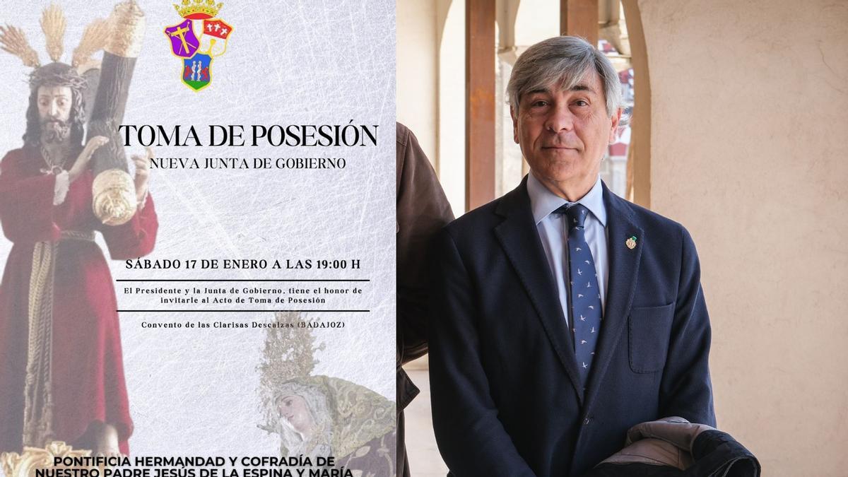 Cayetano Barriga, nuevo presidente de la cofradía del Cristo de la Espina y la Virgen de la Amargura de Badajoz.