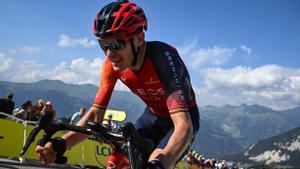 Cano cycles in the ascent of Col de la Loze in the final kilometres of the 17th stage of the 110th edition of the Tour de France cycling race, 166 km between Saint-Gervais Mont-Blanc and Courchevel, in the French Alps, on July 19, 2023. (Photo by Marco BERTORELLO / AFP)