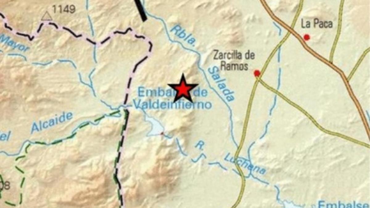 Epicentro que situaba el Instituto Geográfico Nacional muy cerca del Pantano de Valdeinfierno.