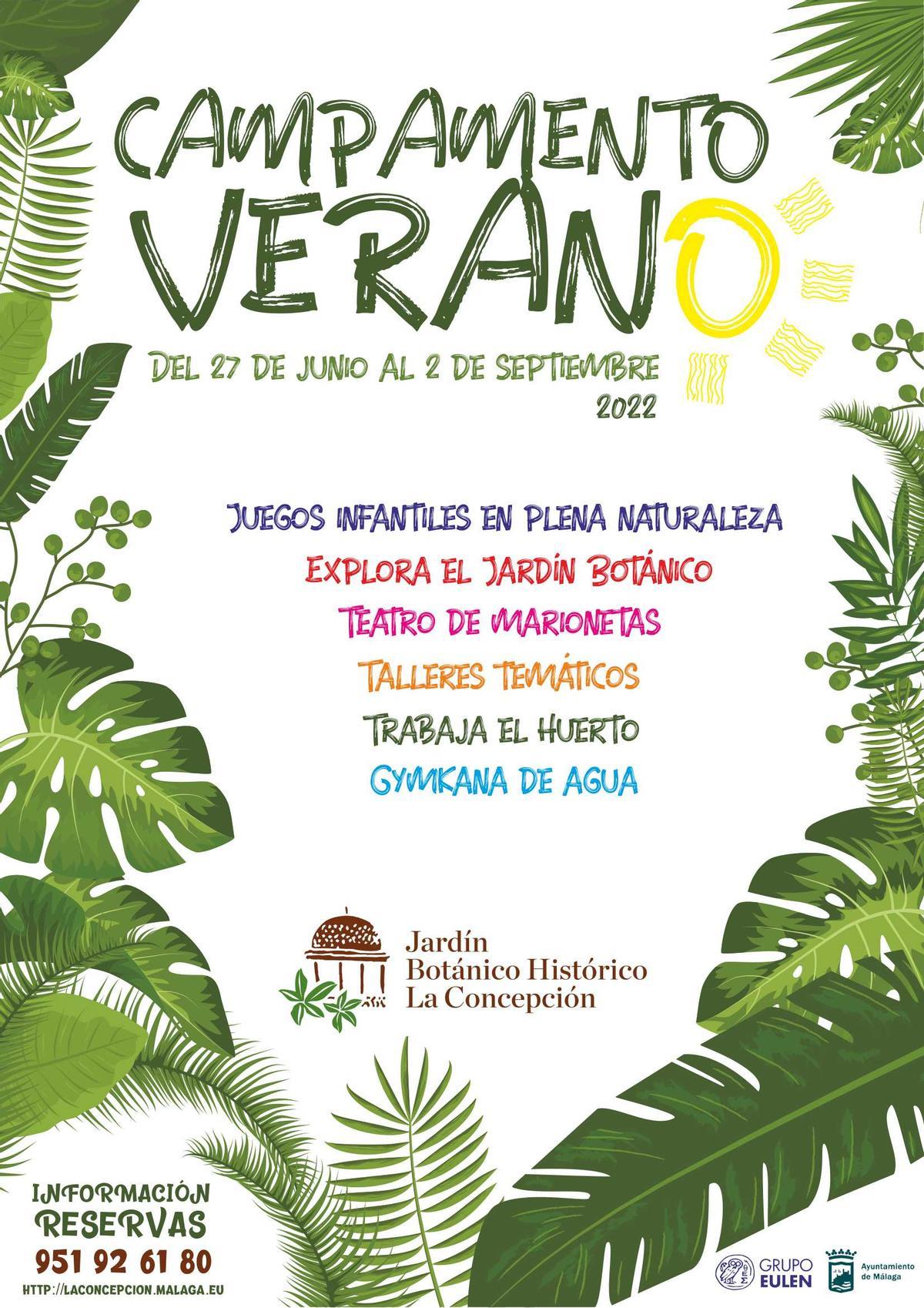Cartel de los campamentos de verano del Jardín Botánico de Málaga.