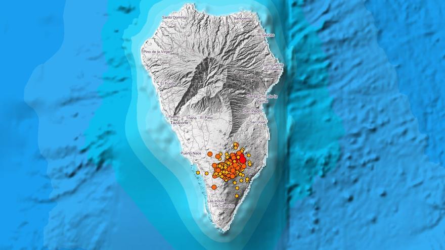 Localización de los terremotos registrados durante los tres últimos días en La Palma