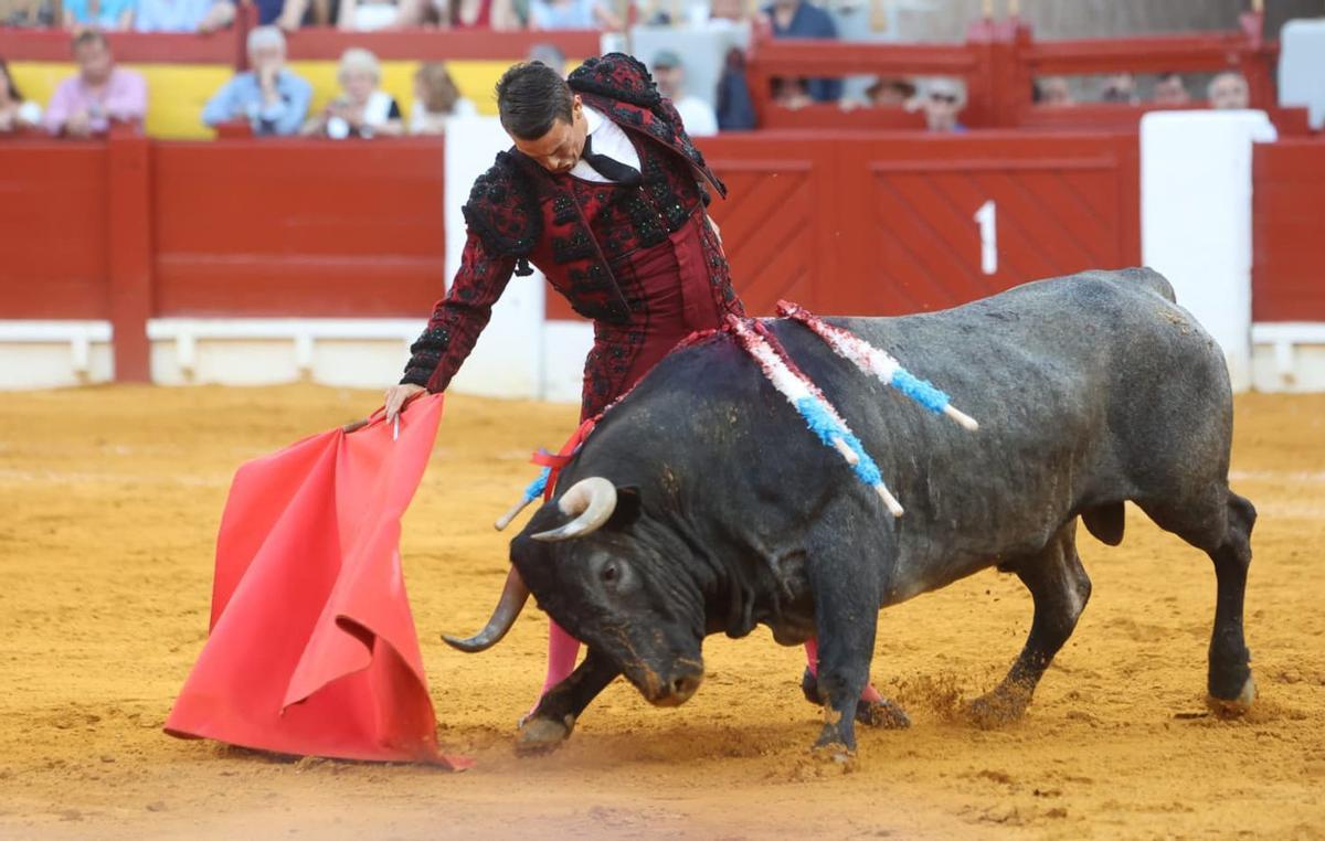 José María Manzanares, en un muletazo por el pitón derecho en la corrida de Victorino Martín. | RAFA ARJONES