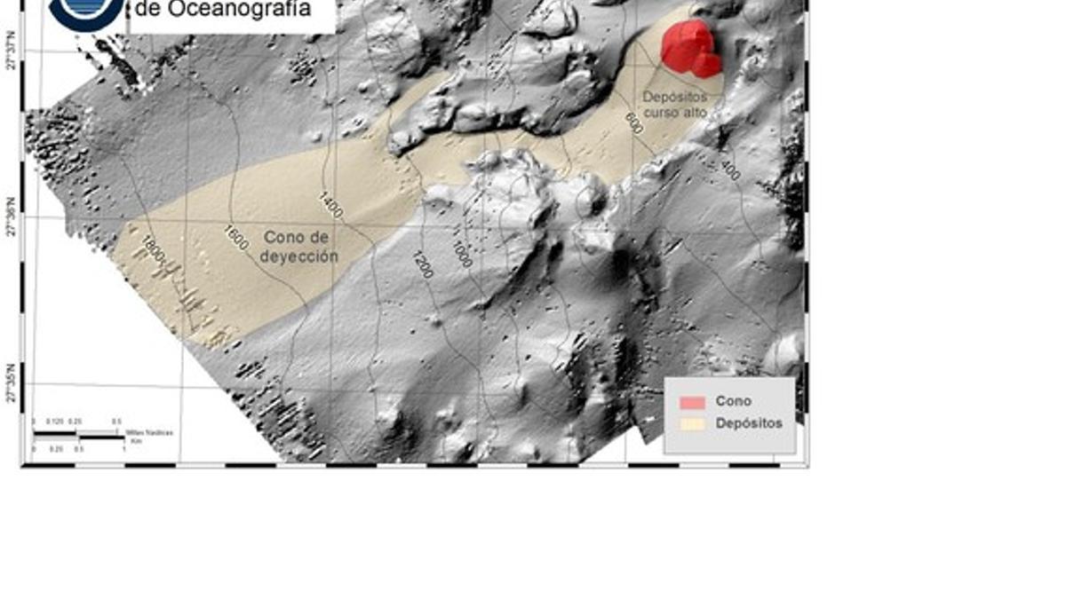 Batimetría del volcán submarino de El Hierro, cerca de La Restinga, efectuada a principios de febrero 2012 por el buque oceanográfico 'Ramón Margalef'.