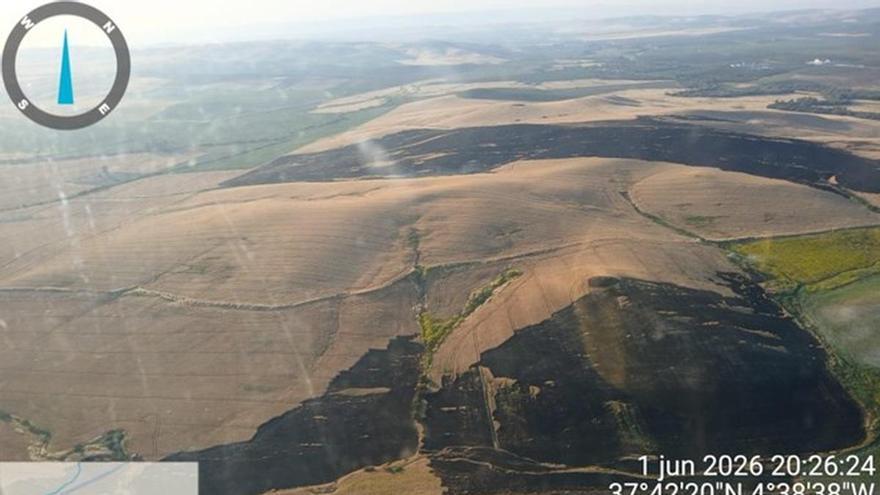 Un incendio en una zona de cultivos entre Córdoba y Fernán Núñez moviliza a bomberos, medios aéreos y terrestres del Plan Infoca