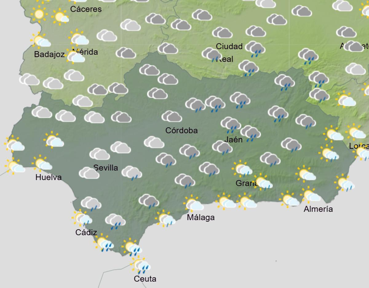 Previsión en Andalucía de 06.00 a 12.00 horas el domingo.
