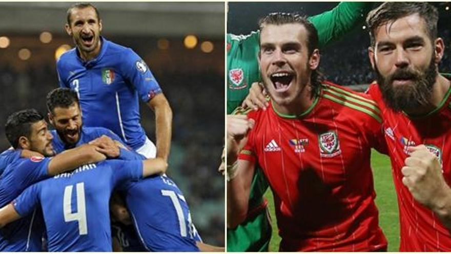 Chiellini y Bale celebran las clasificaciones de Italia y Gales.