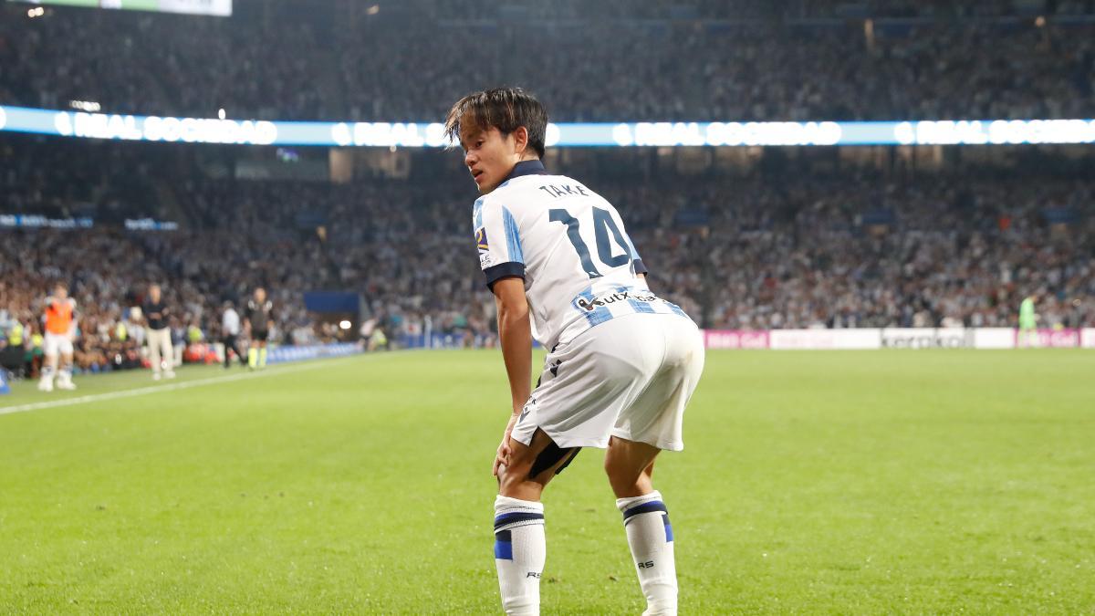 Take Kubo celebra su gol ante el Athletic