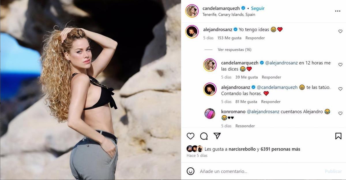 Comentario de Alejandro Sanz en una publicación de Candela Márquez.