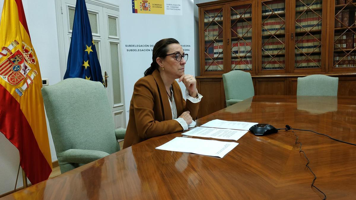 Maica Larriba, subdelegada del Gobierno en Pontevedra, durante la presentación de balance sobre seguridad vial en la provincia.