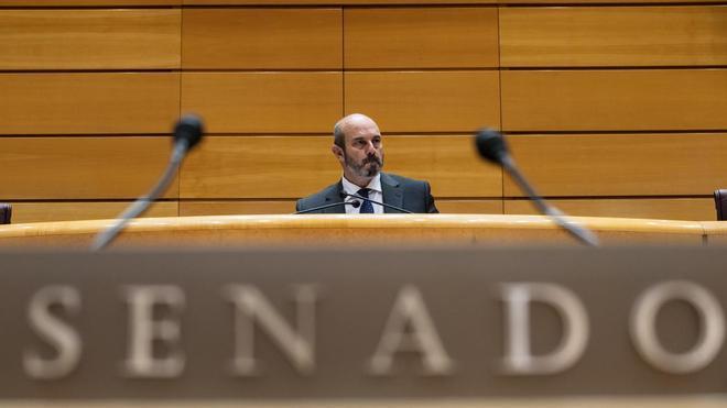 El presidente del Senado, Pedro Rollán, durante una sesión plenaria en la Cámara Alta.