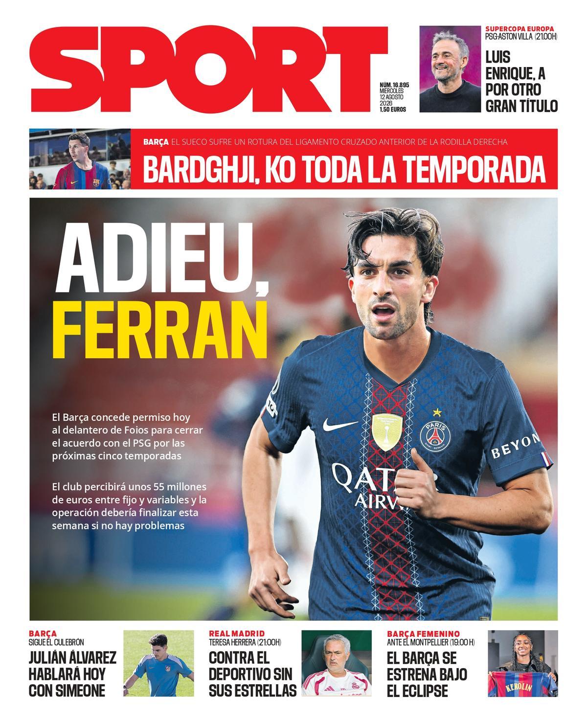Esta es la portada de SPORT de hoy miércoles, 12 de agosto de 2026