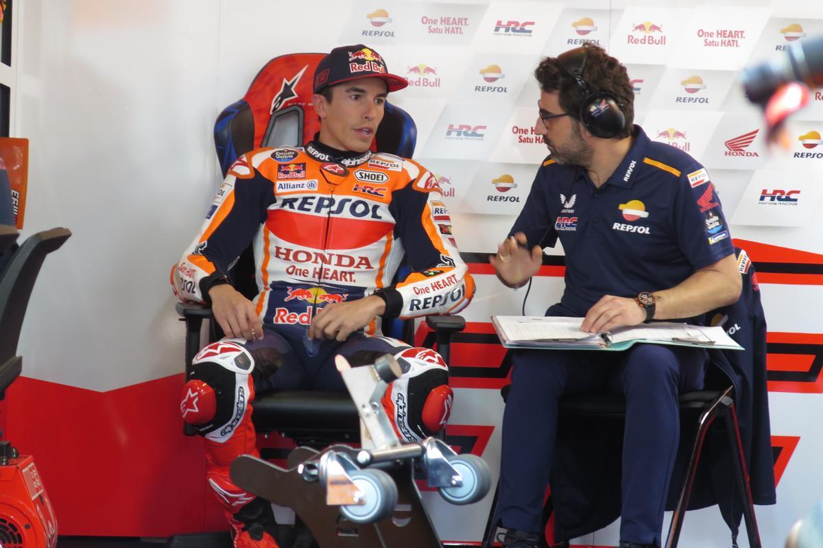 Marc Márquez (Honda) no está descontento del ritmo de carrera, pero sí criticó que su moto no es eficaz a una vuelta.