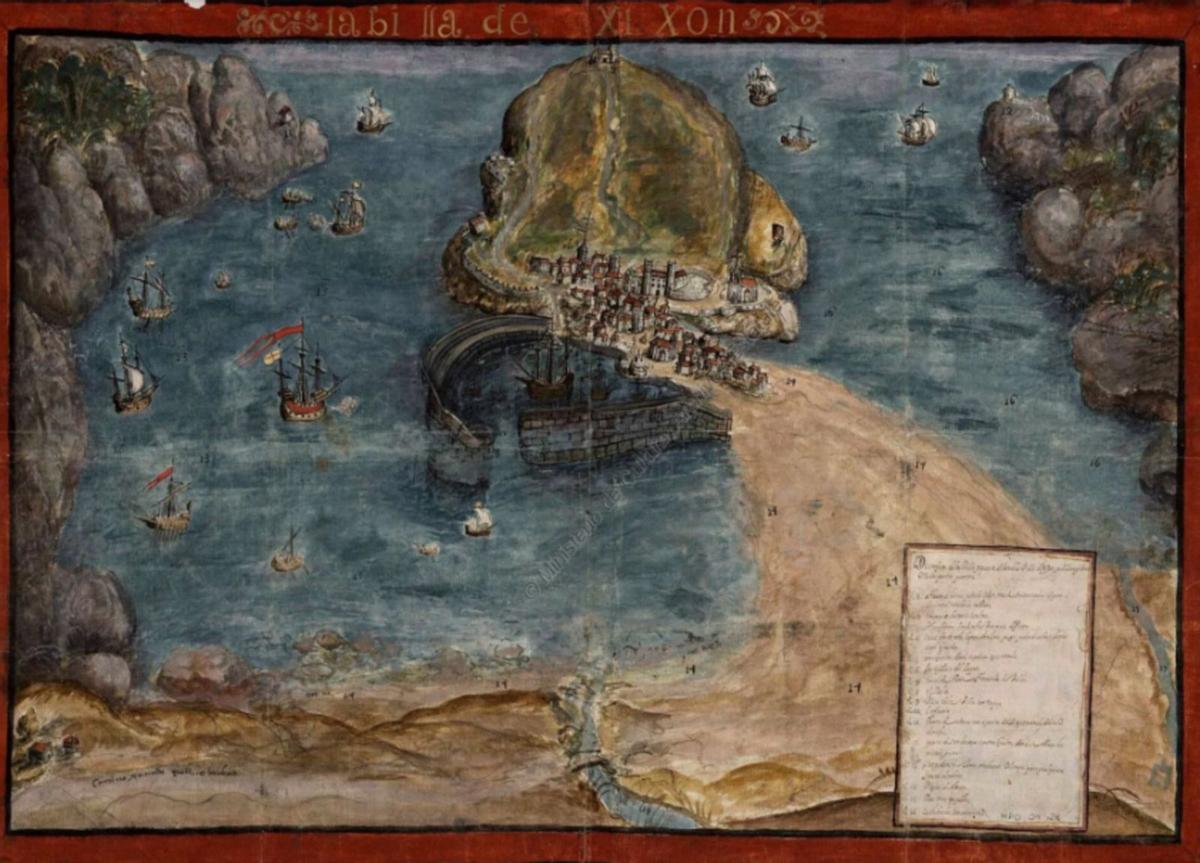 Plano de Gijón de Fernando Valdés en 1635.