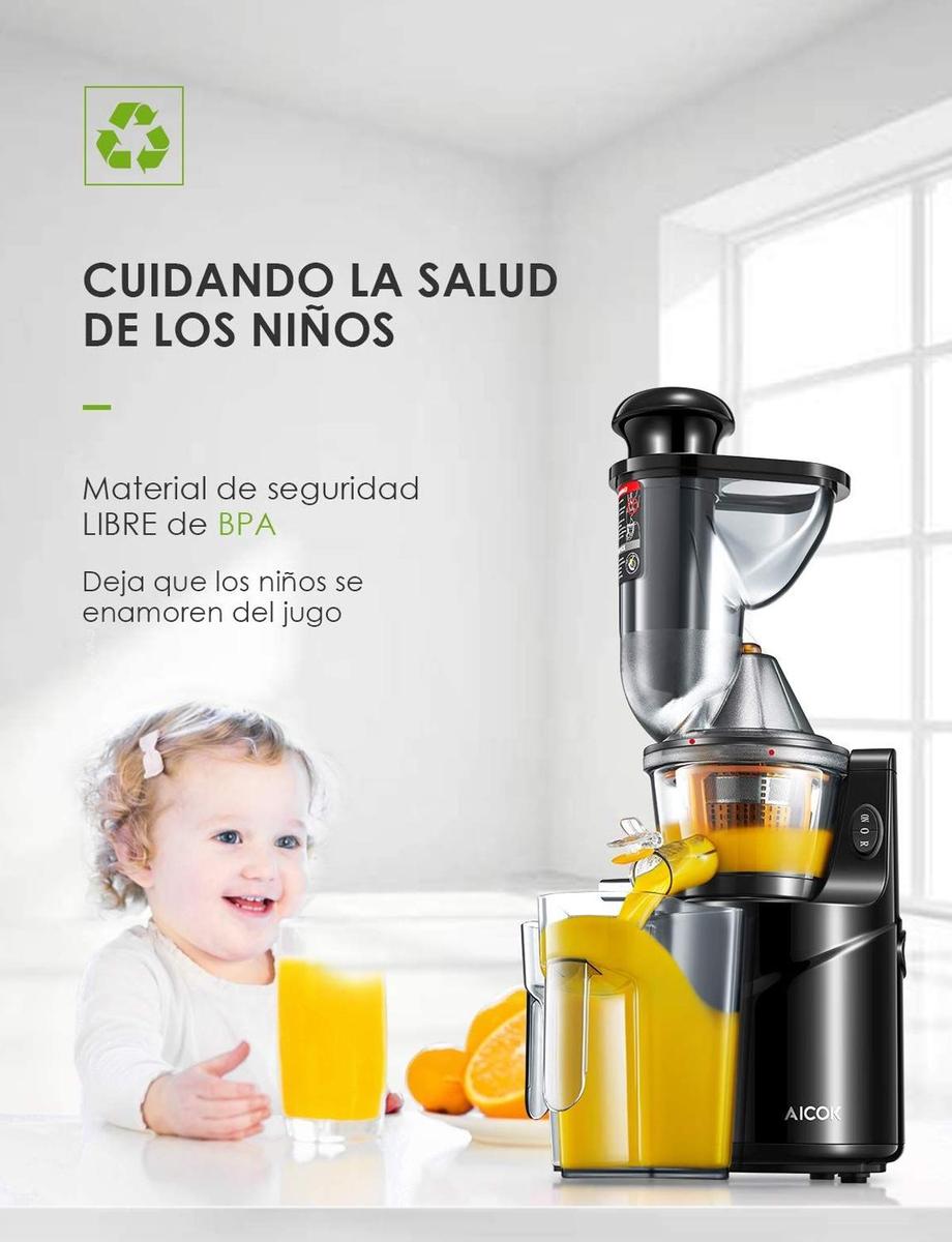 Aicok Licuadora Prensado Frio, Licuadora Frutas Verduras Total con Boca Ancha de 75MM, Slow Juicer Motor Silencioso y Alto Preservación en Nutrientes Licuadoras para Verduras y Frutas