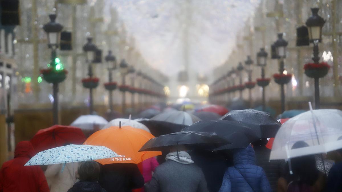 Lluvia en el centro de Málaga.