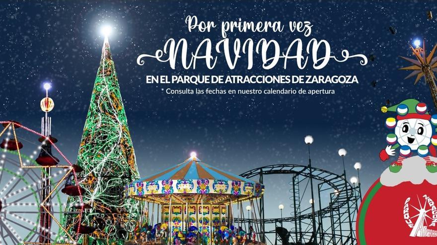 Cartel del Parque de Atracciones durante Navidad