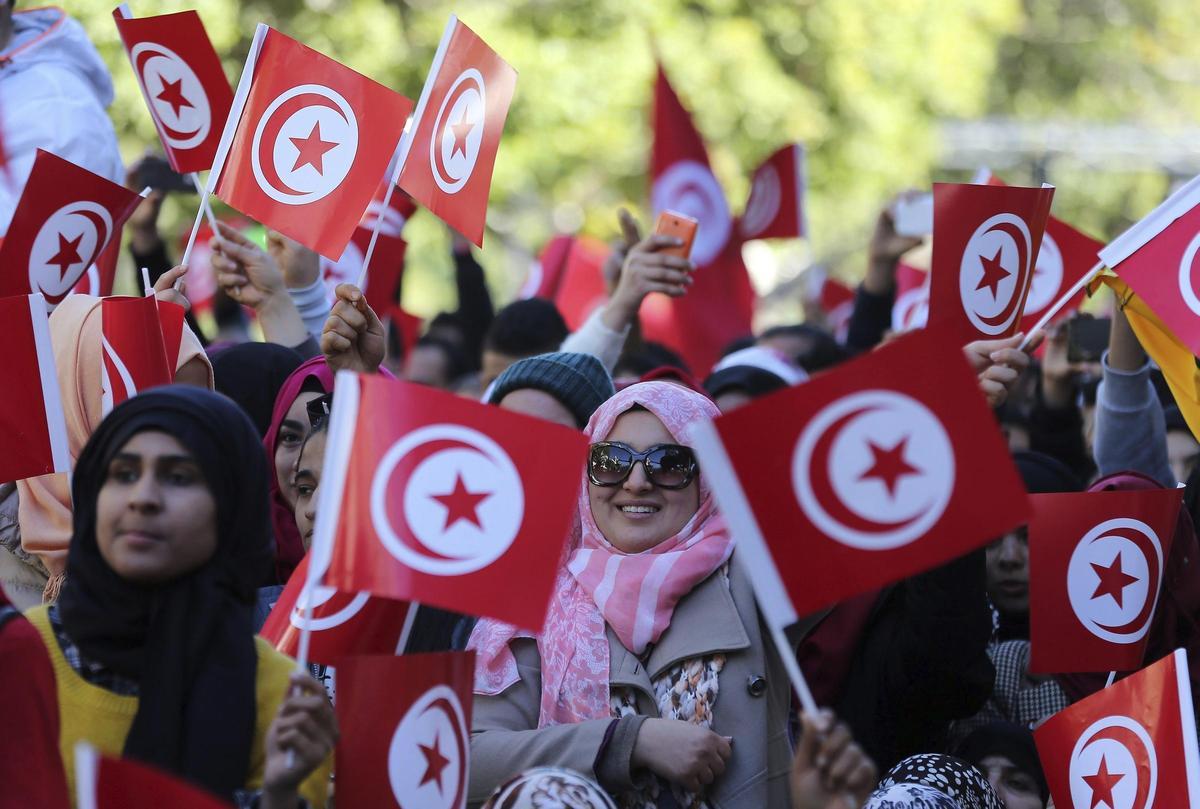 Concentración para celebrar el quinto aniversario de la caída de la dictadura de Ben Ali en Túnez, el 14 de enero de 2016.