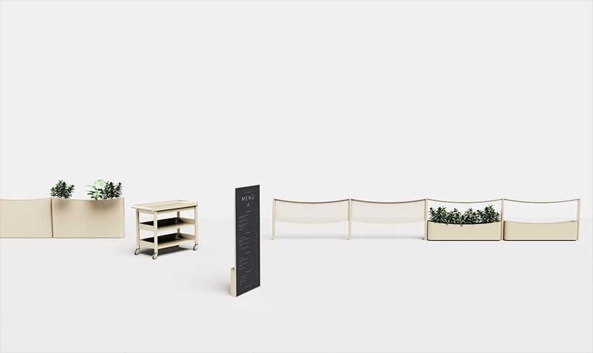 Diseño 'Areny' de para los cierres de terrazas, muebles auxiliares y pizzarras de la Rambla tras la reforma