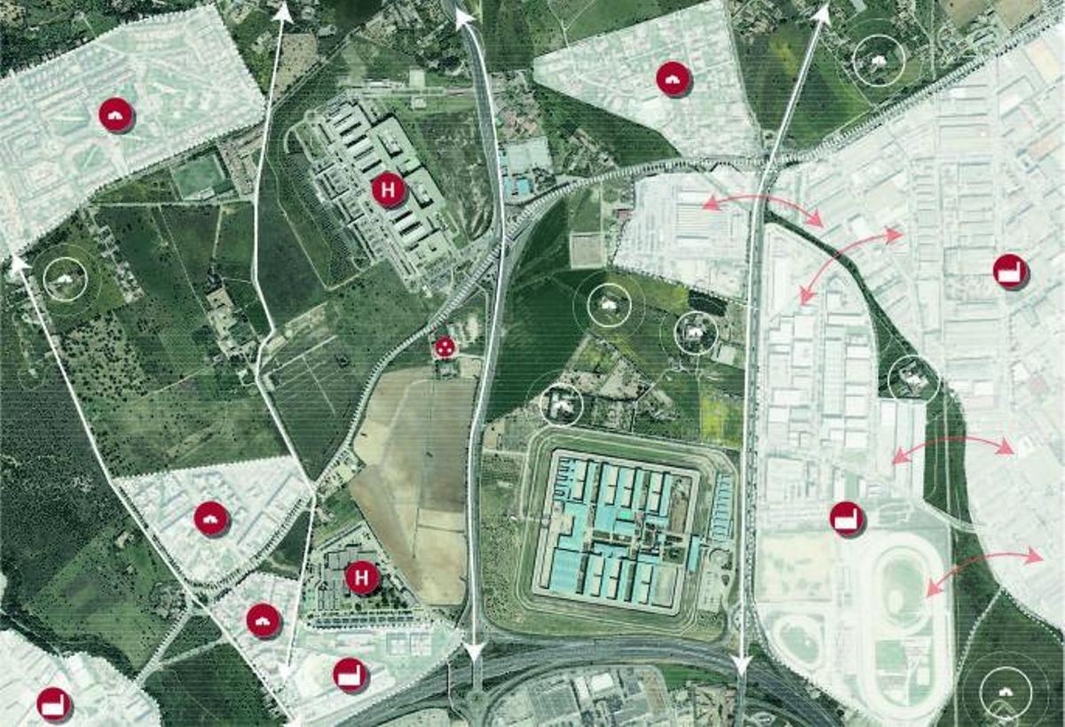 Fragmentierte Landschaft im Norden von Palma: Die Siedlungs- und Gewerbegebiete sollen in Zukunft besser verbunden sein.  | GRAFIK: AJUNTAMENT