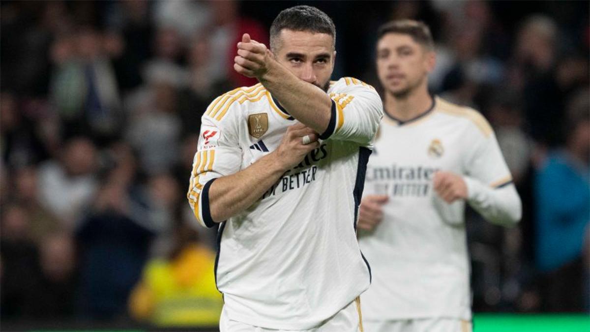 Carvajal celebra su gol al Valencia