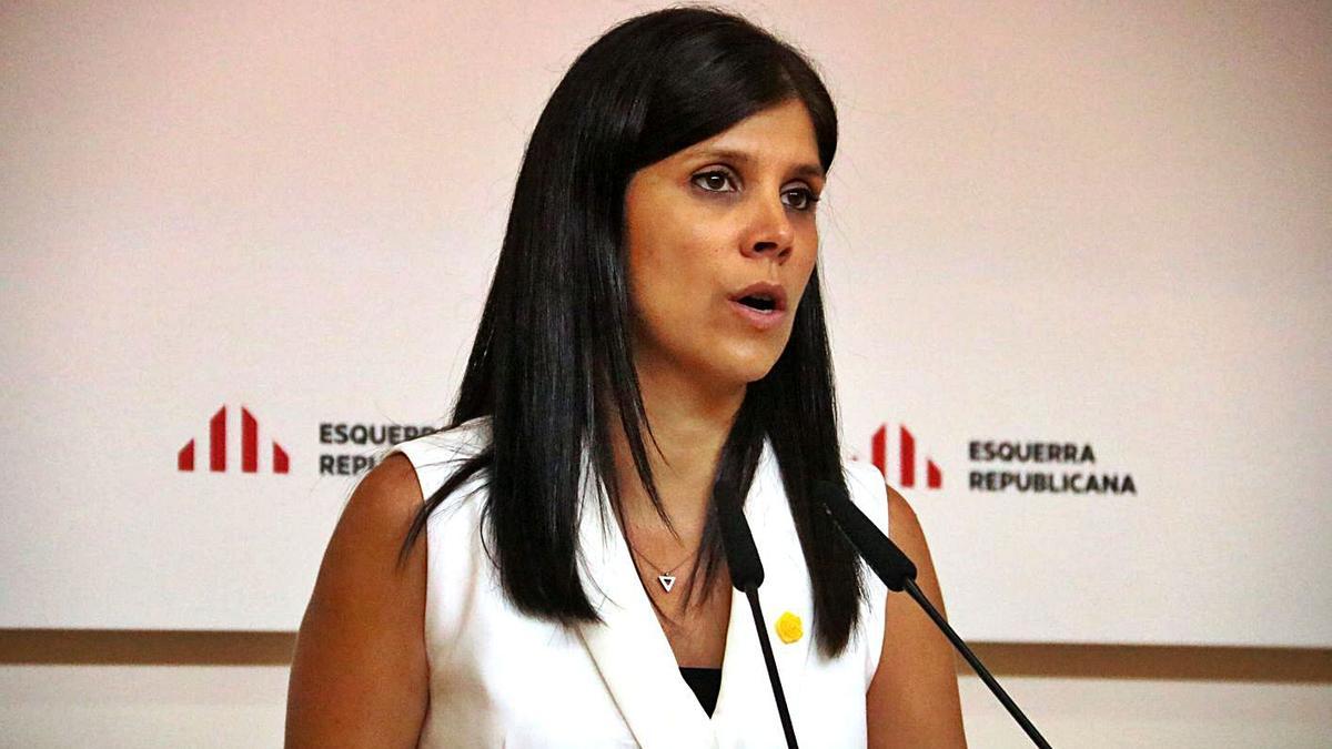 La portaveu d’ERC, Marta Vilalta, ahir en roda de premsa.  | DIARI DE GIRONA