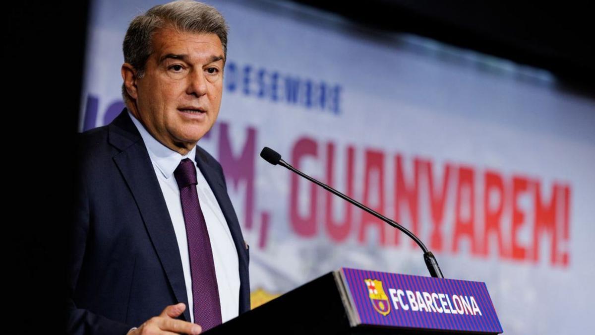 El president Joan Laporta, durant l’acte celebrat ahir al Camp Nou. | FC BARCELONA