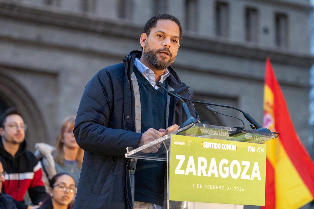 El secretario general de Vox, Ignacio Garriga, en el cierre de campaña para las elecciones de Aragón.