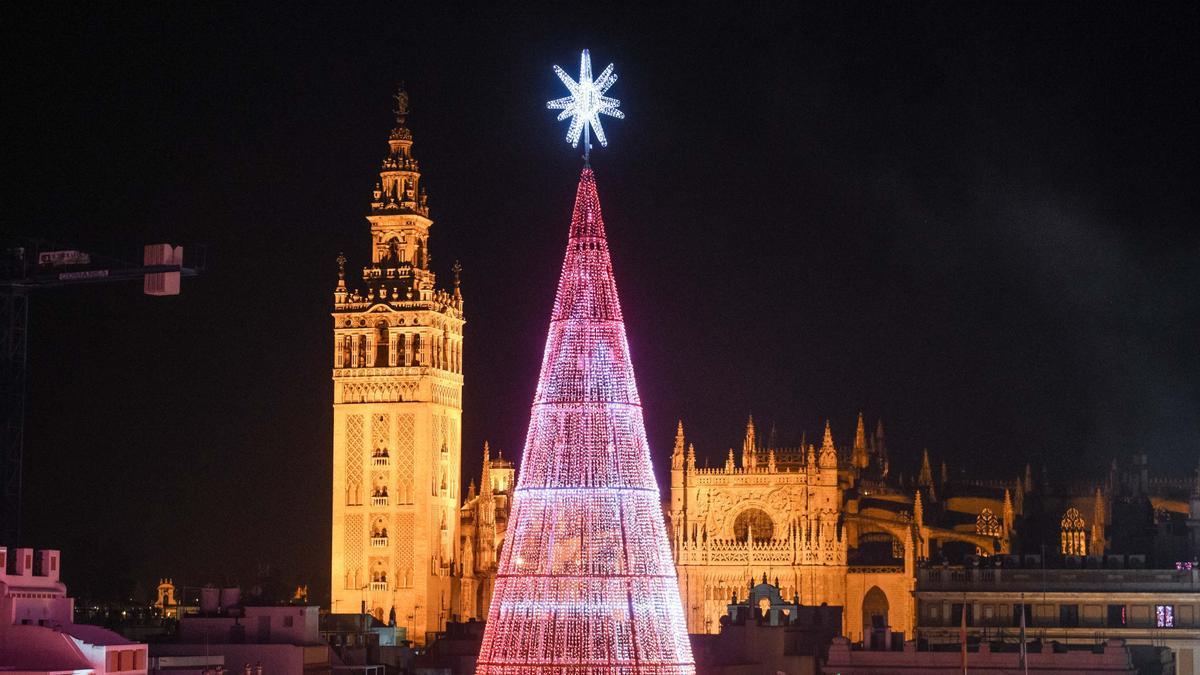 Árbol de Navidad instalado en la plaza de San Francisco en Sevilla.