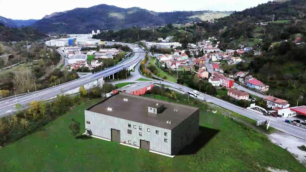 Recreación virtual de la futura lavandería, en los terrenos de Nitrastur.