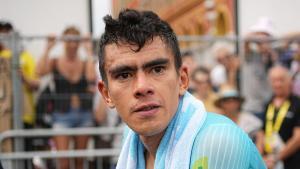 Nice (France), 21/07/2024.- Colombian rider Harold Tejada of Astana Qazaqstan Team looks on after he finishes the 21th stage of the 2024 Tour de France cycling race over 33km Individual time-trial (ITT) from Monaco to Nice, 21 July 2024. (Ciclismo, Francia, Niza) EFE/EPA/LAURENT CIPRIANI / POOL. tour de francia 2024