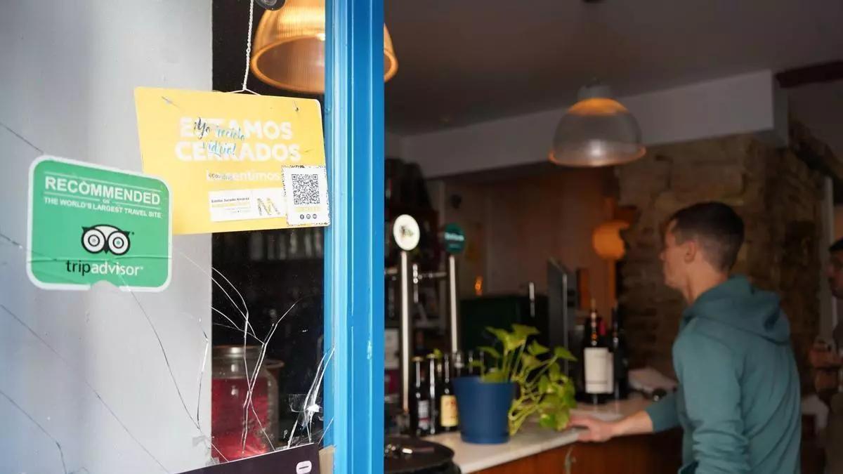 Daños en la puerta de la hamburguesería Munda, uno de los locales afectados