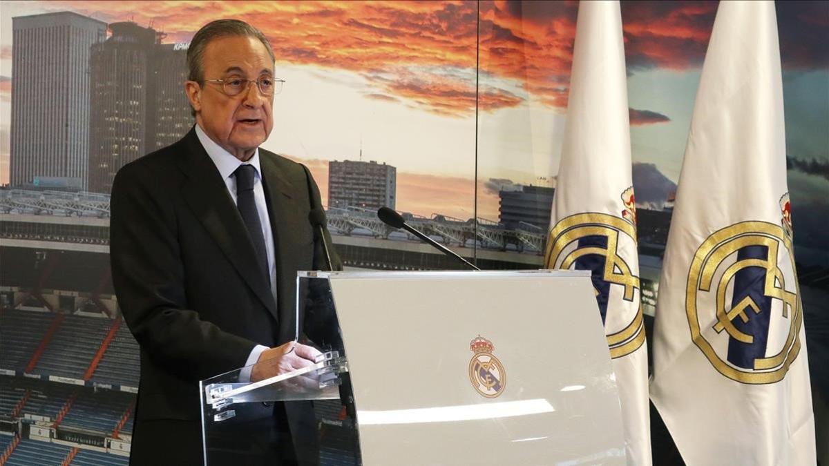 Florentino, en un discurso a los periodistas en el Bernabéu.