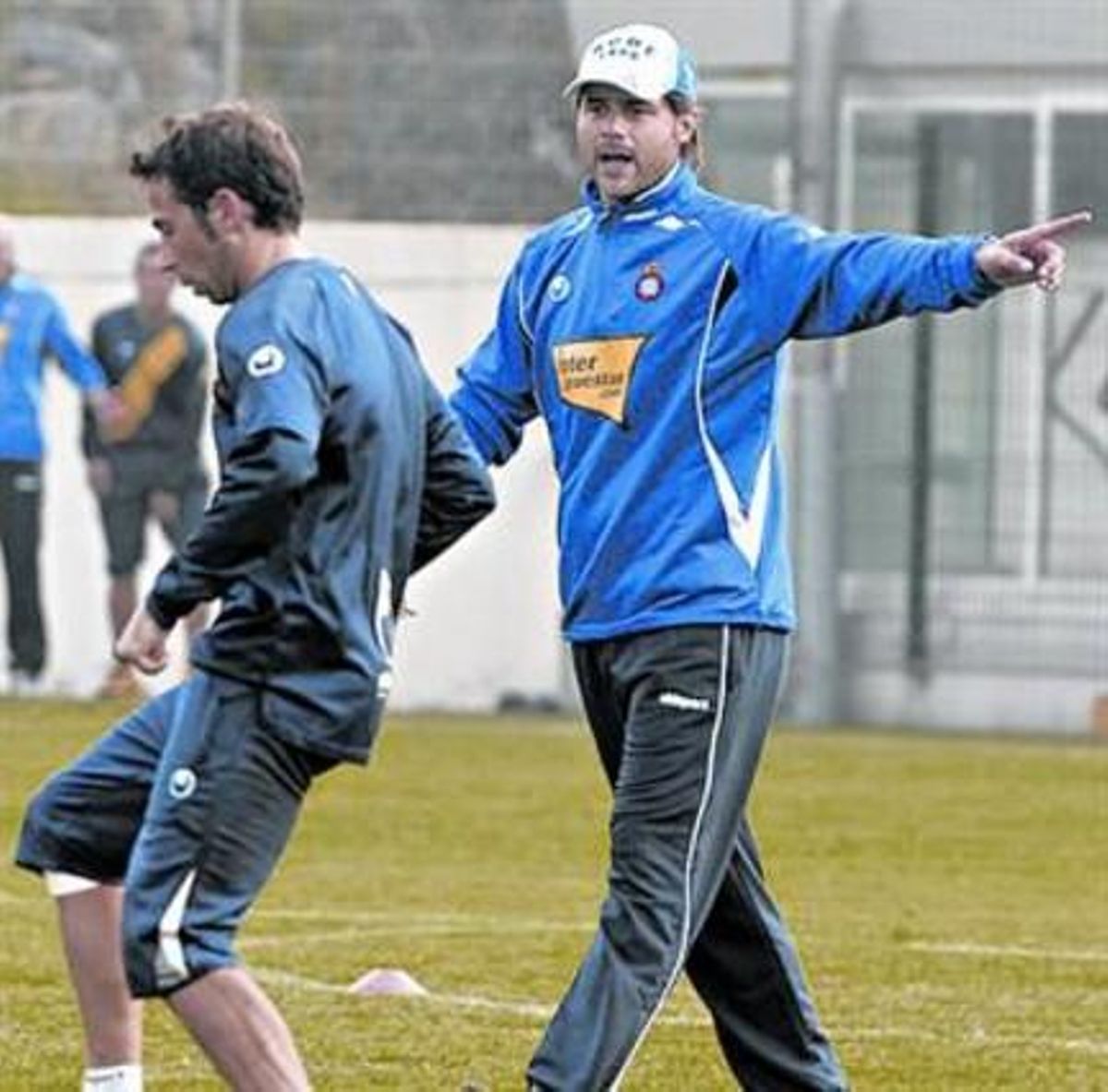 Tamudo i Pochettino, en un entrenament de l’Espanyol.