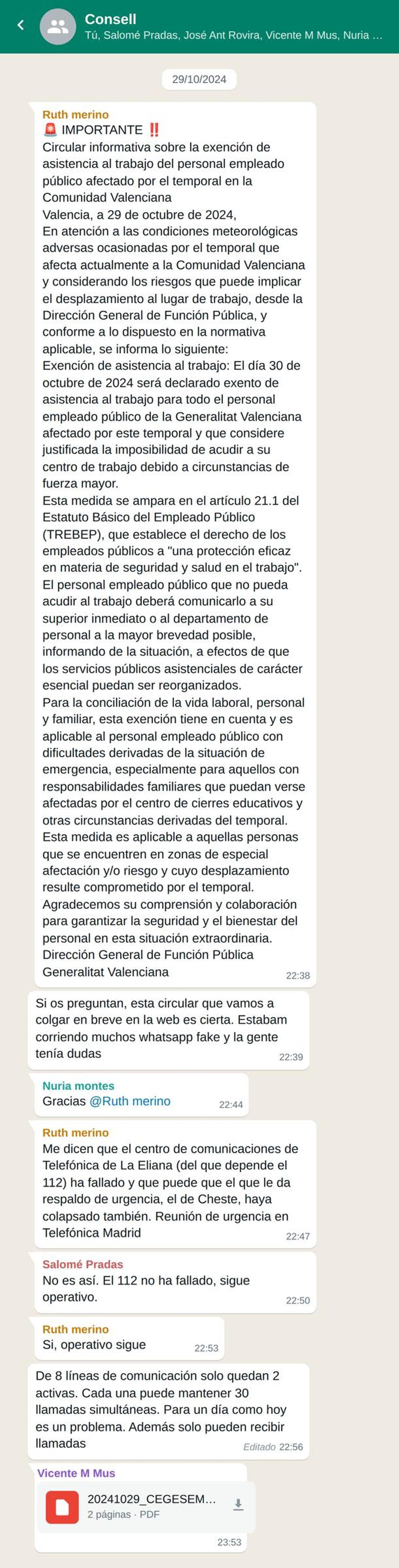 Simulación del chat del Consell el día de la dana
