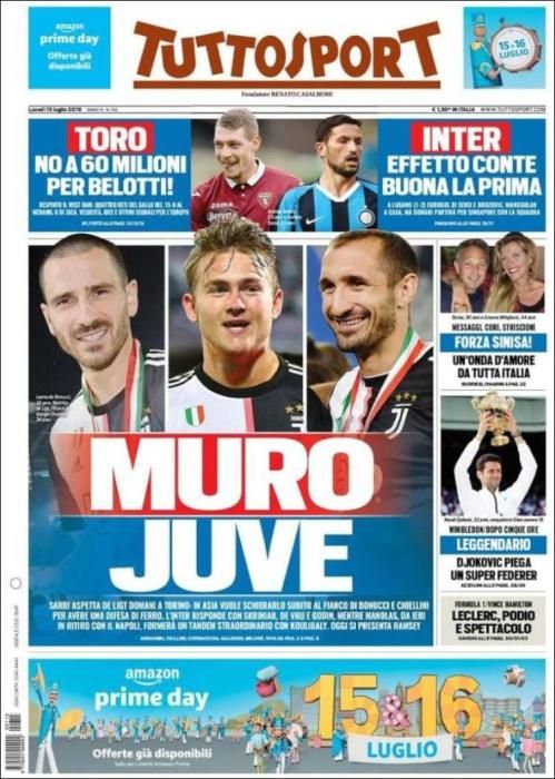 Portada TUTTOSPORT lunes 15 de julio de 2019