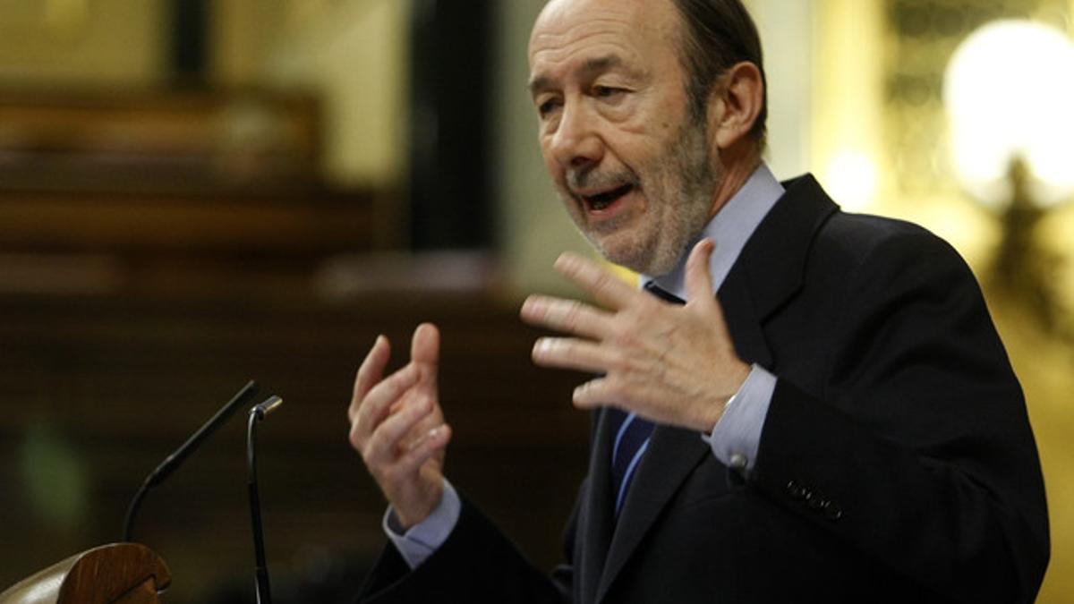 Alfredo Pérez Rubalcaba, durante su intervención, este miércoles en el Congreso.