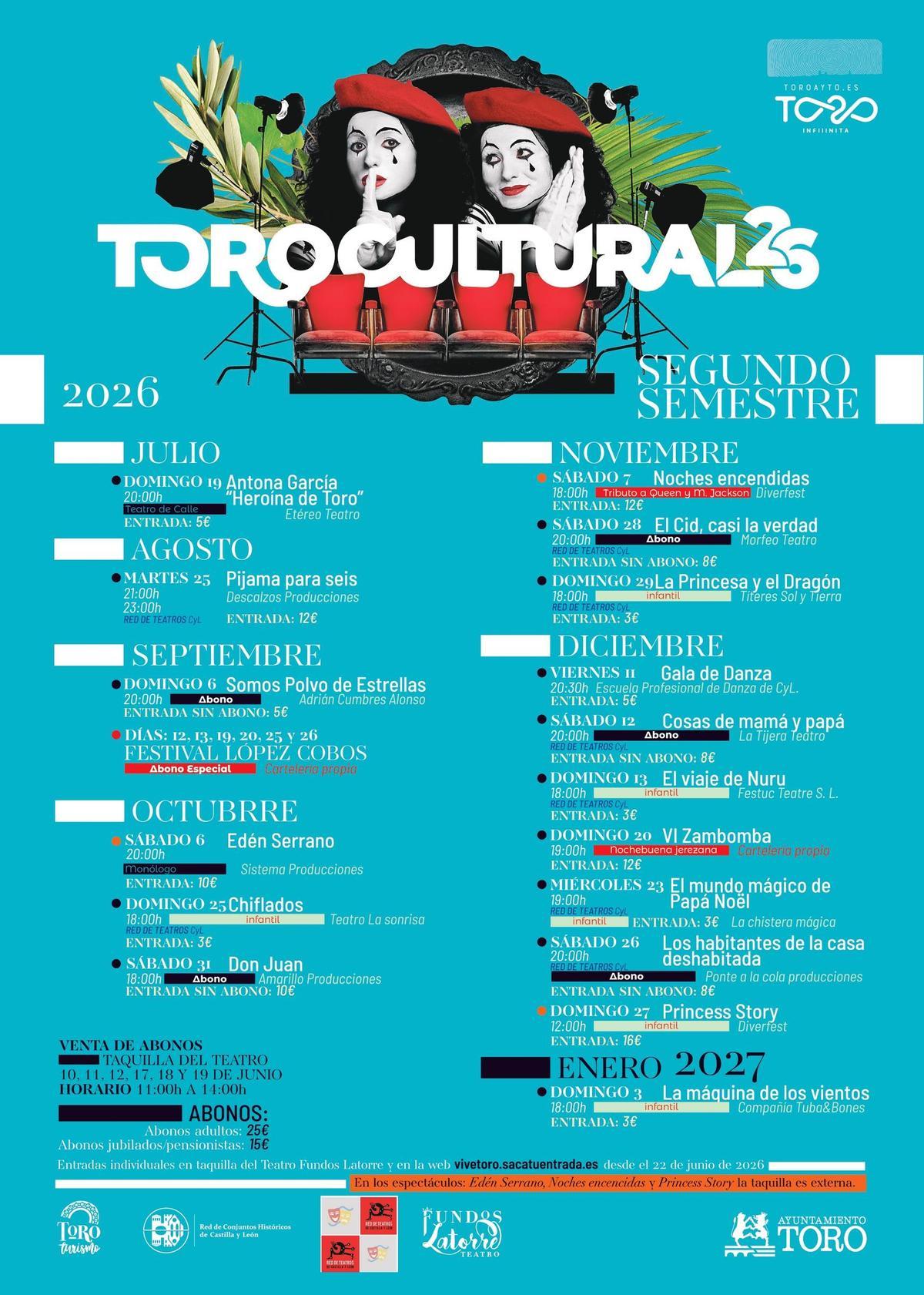 Cartel promocional de la programación del segundo semestre en el Teatro Fundos Latorre.