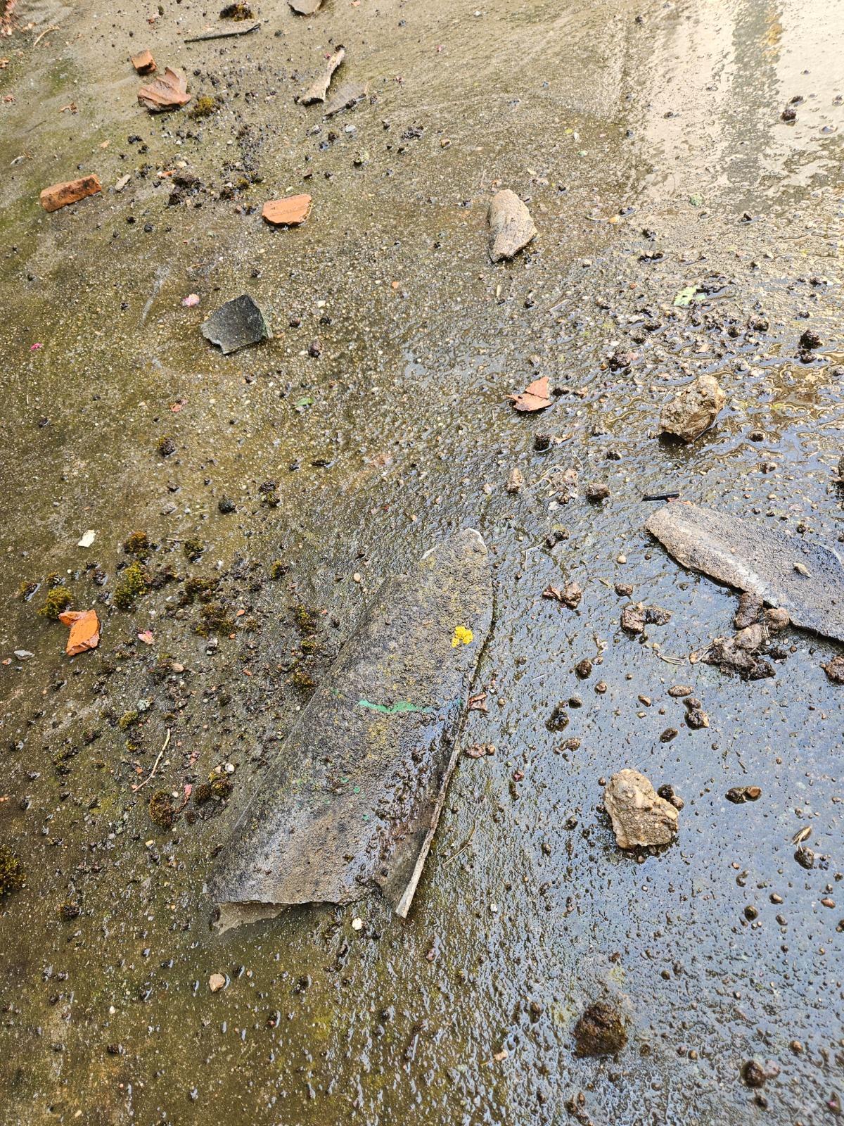 Fragmentos de la cubierta caídos al suelo