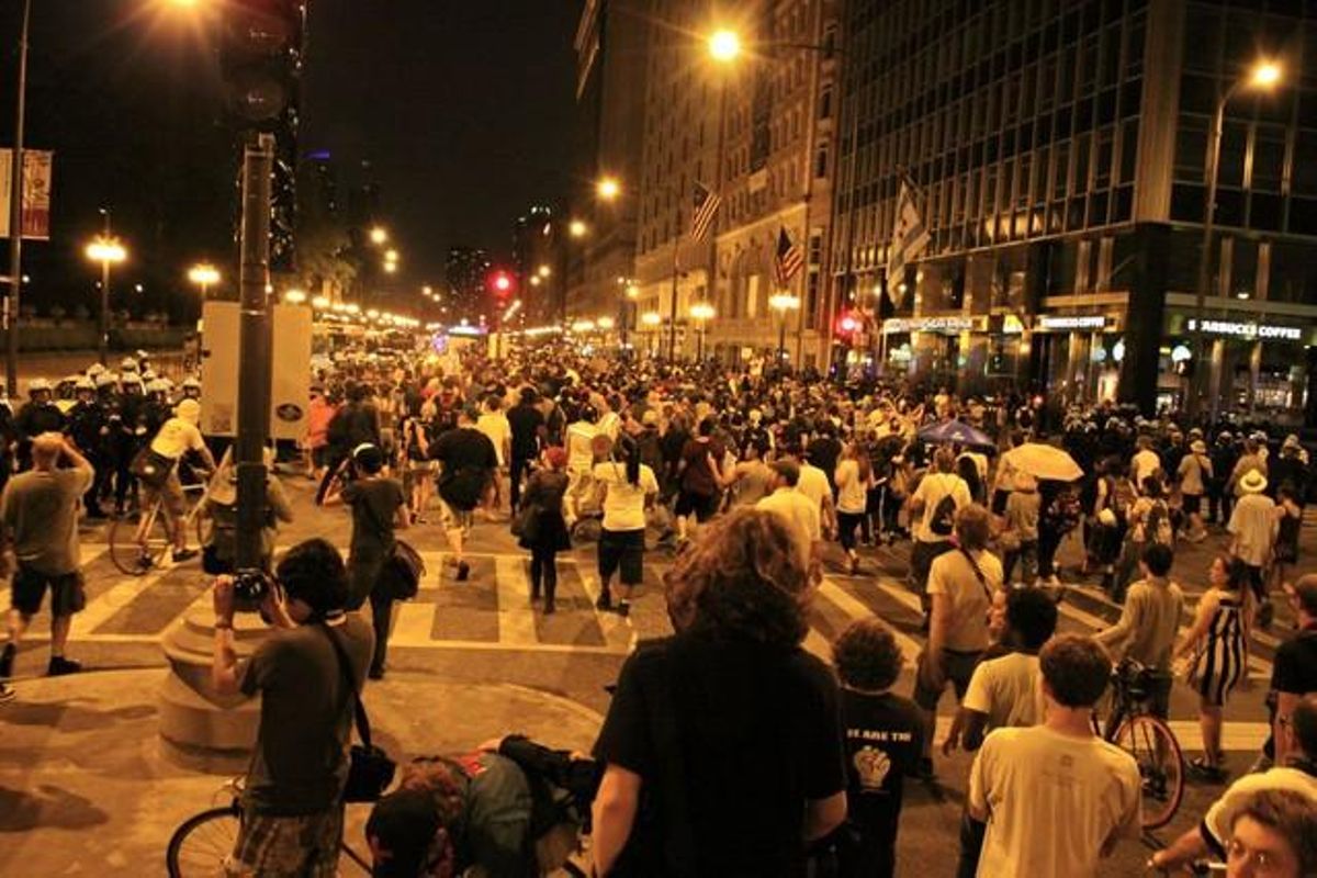 Veterans de guerra o membres del moviment ’Ocupa Wall Street’ van ser alguns dels col·lectius que es van concentrar per protestar contra la guerra, el canvi climàtic i altres conflictes.