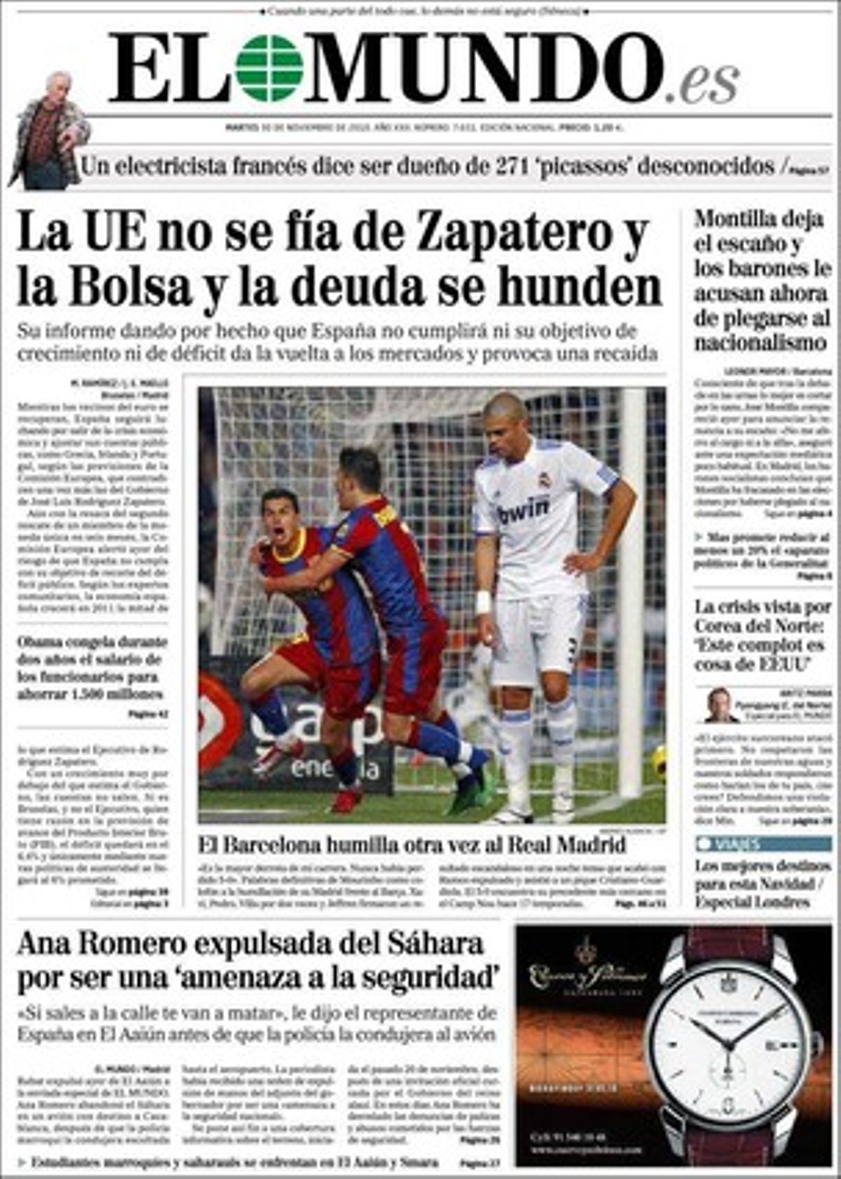 ’El Mundo’ també ressalta a dins que set etarres van treballar per a Hugo Chávez, segons un exambaixador veneçolà, i que el PSOE perdria 15 escons amb els mateixos resultats del 29-N català en unes eleccions generals.