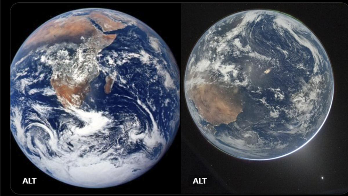 Fotografías publicadas por la NASA en su cuenta oficial de X que muestra una vista de la Tierra tomada por la tripulación del Apollo 17 en 1972 (izquierda) junto a la última imagen capturada desde la nave Orión de la misión Artemis II el pasado 2 de abril.