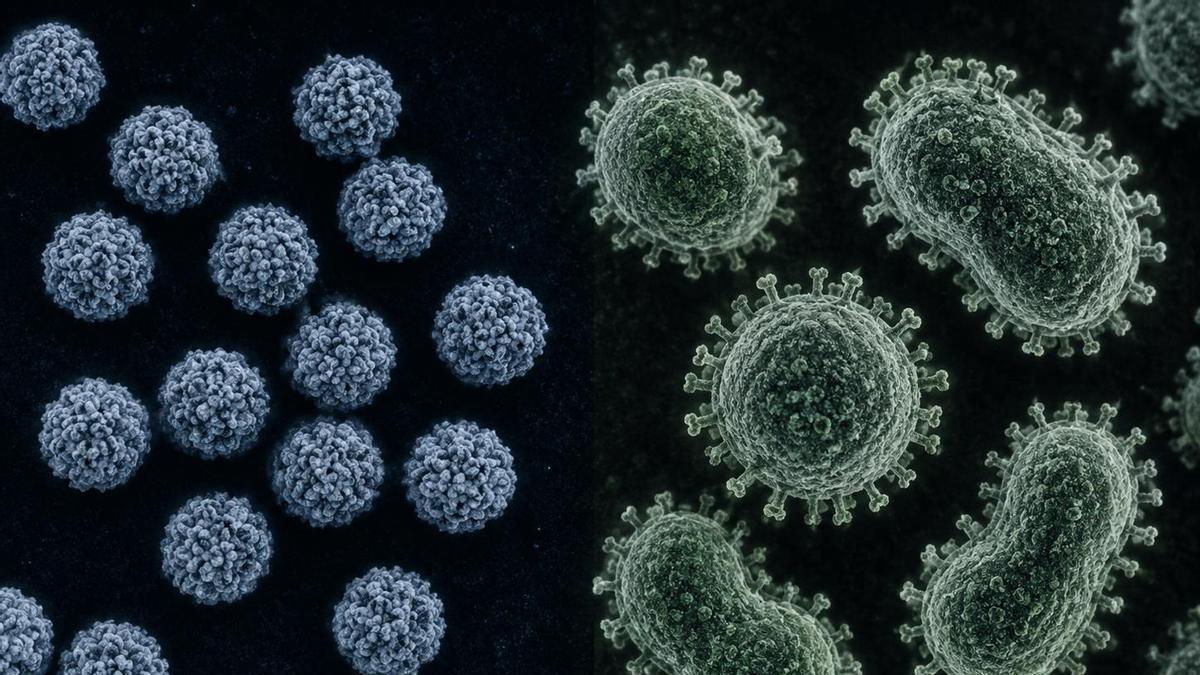 Recreación de ambos virus al microscopio