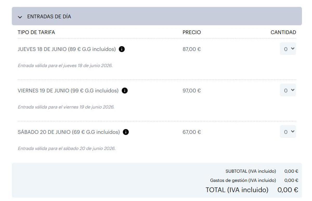 Precio de los abonos diarios de O Son do Camiño 2026