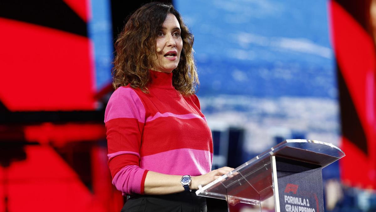 Isabel Díaz Ayuso ayer durante la presentación del circuito de la F1 en Madrid.