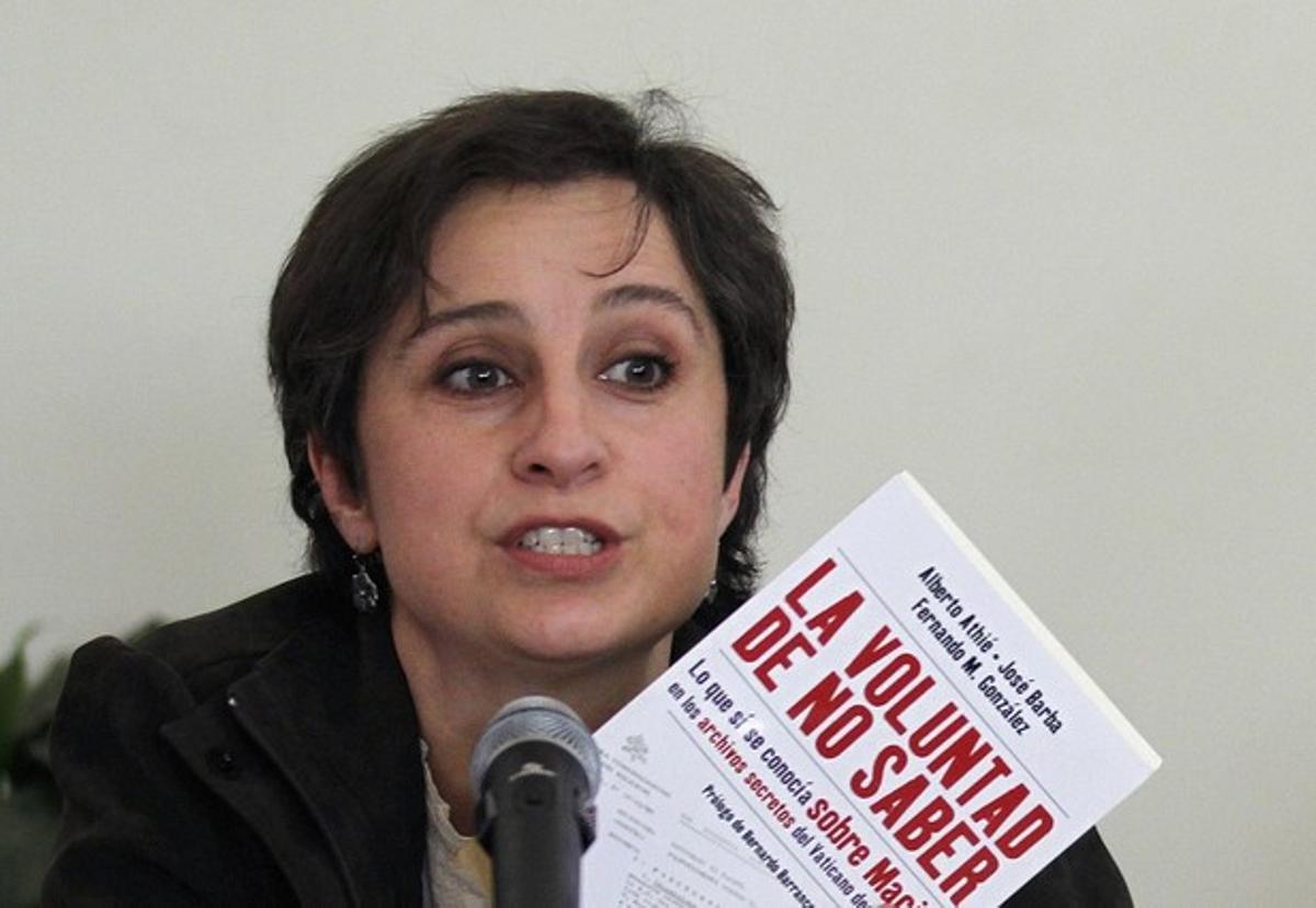  La periodista mexicana Carmen Arístegui, durant la presentació d’un llibre, el març del 2014.