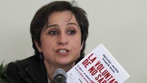  La periodista mexicana Carmen Arístegui, durant la presentació d’un llibre, el març del 2014.