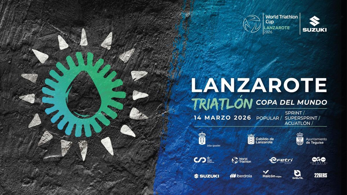 Cartel de la Copa del Mundo de Triatlón a celebrar en Lanzarote el 14 de marzo de 2026
