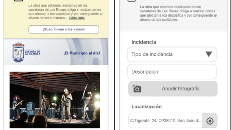 Capturas de pantalla de la nueva aplicación del Ayuntamiento ramblero.