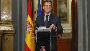 El líder del PP, Alberto Núñez Feijóo, en su comparecencia en el Senado.